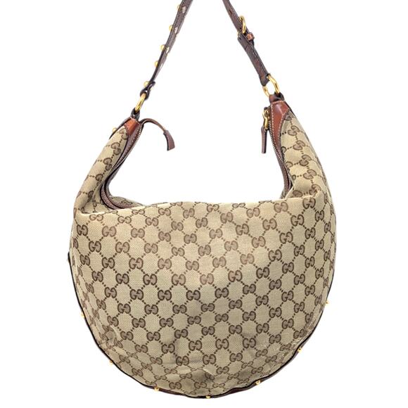 GUCCI Monogram GG Large Biba Studded Hobo Brown - Picture 11 of 12